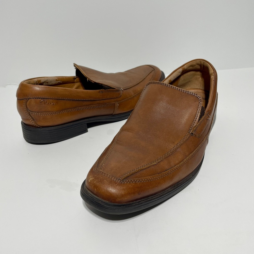 Clarks Collection Mens Brown Leather Slip On Loafers Cushion Soft 8.5 M 60952933